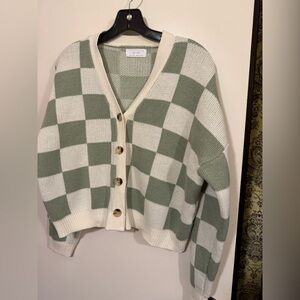 Oak + Fort Checkerboard Cardigan Sweater // S